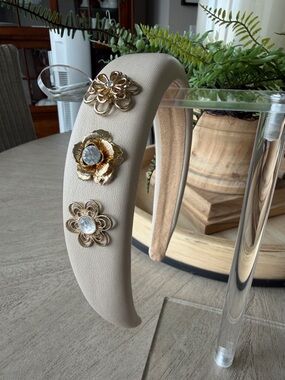 Padded Headband with Gold Floral Accents